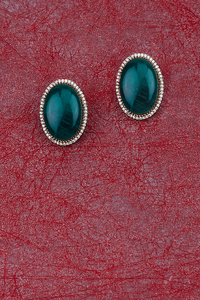 Emerald stone and zircon oval studs