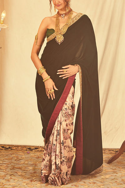 Emerald velvet half and half sari