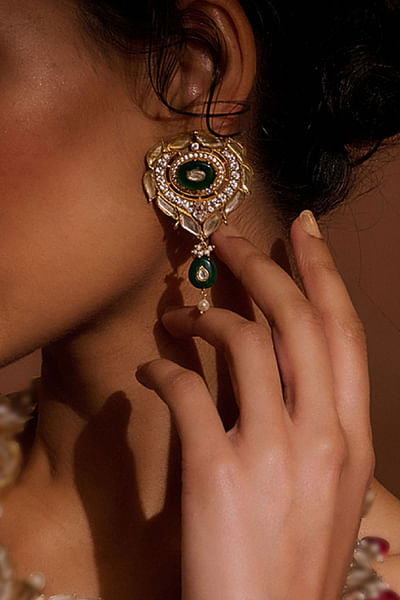 Emerald zircon crystal jadau drop earrings