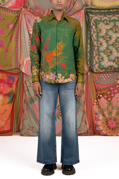 Fern green floral printed shirt