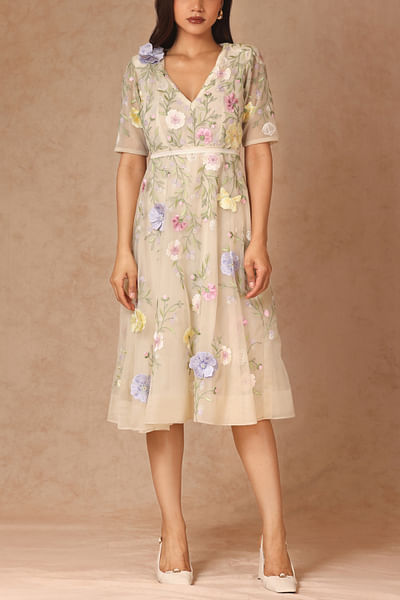 Floral Flare Dress With Belt