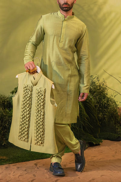 Foam green chanderi silk kurta set