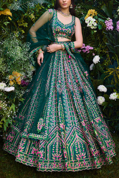 Forest green embroidered lehenga set