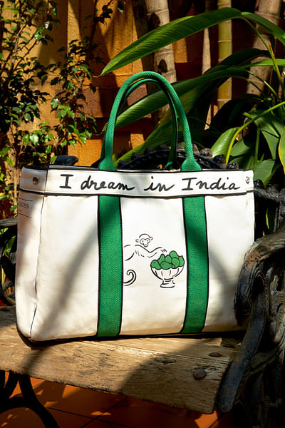 Forest green tree and monkey printed tote bag