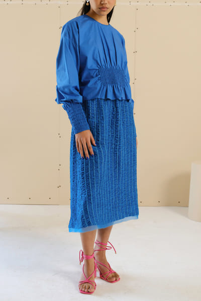 French blue smocked top