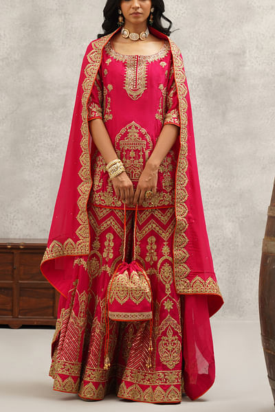Fuchsia chevron zari embroidered sharara set