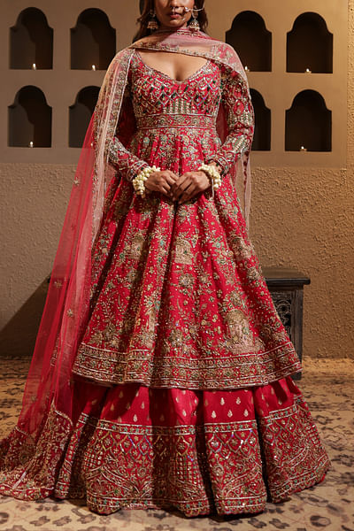 Fuchsia embroidered anarkali lehenga set