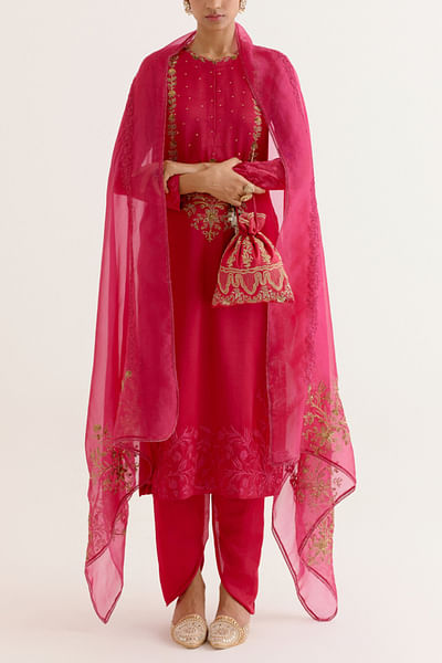 Fuchsia embroidered kurta set