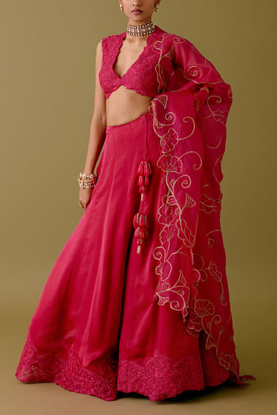 Fuchsia embroidered lehenga set