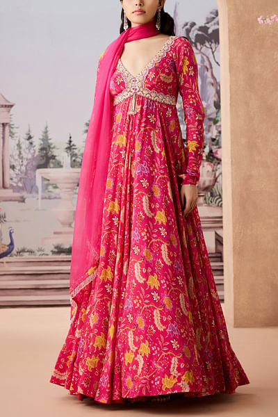 Fuchsia floral chintz printed anarkali set