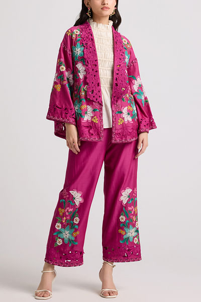 Fuchsia floral embroidered jacket