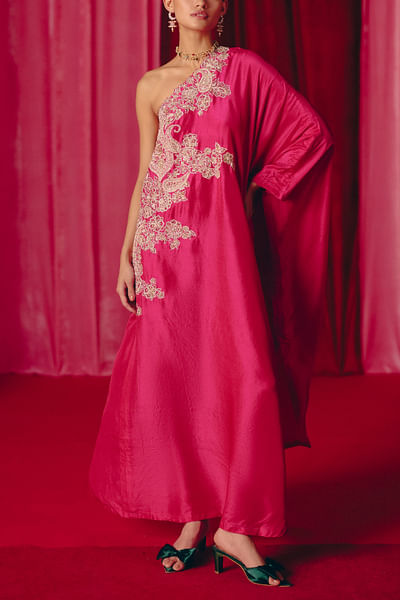 Fuchsia floral embroidered kurta set
