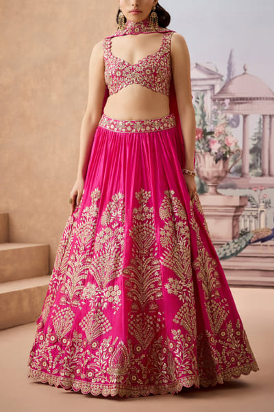 Fuchsia floral embroidered lehenga set