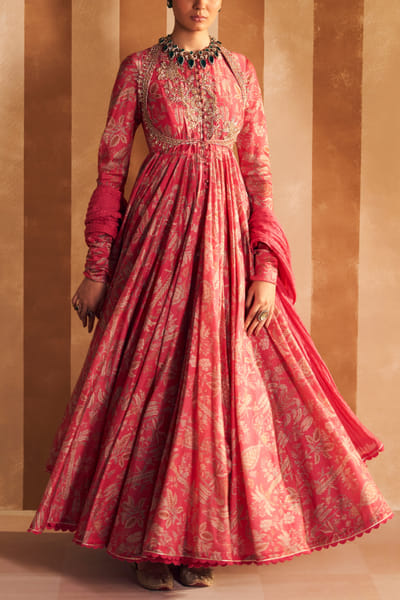 Ridhi Mehra Fuchsia floral printed anarkali set RMFJUL2424