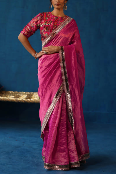Fuchsia gota work sari set