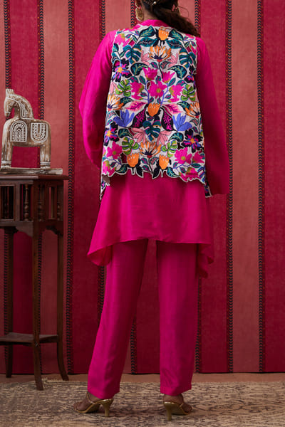 Soup by Sougat Paul Fuchsia pink floral applique jacket set SSPMAR24DP113