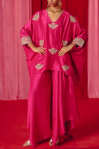 Mrunalini Rao Fuchsia pink floral embroidered kurta set MRROCT2422