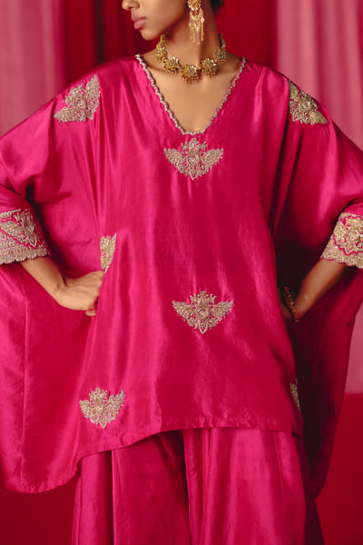 Mrunalini Rao Fuchsia pink floral embroidered kurta set MRROCT2422