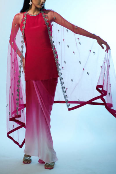 Fuchsia pink ombre drape skirt set