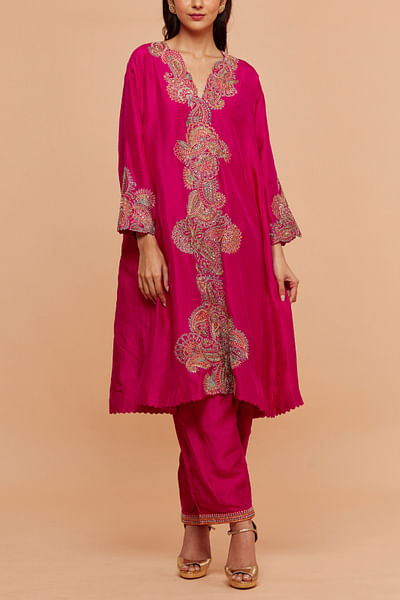 Fuchsia pink paisley embroidery kurta set