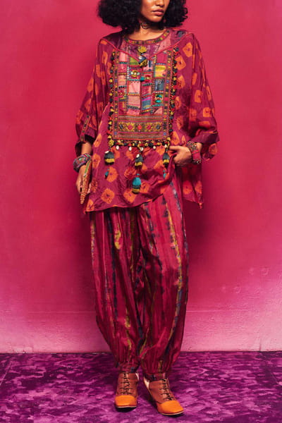 Fuchsia shibori kaftan tunic