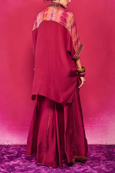 Capisvirleo Fuchsia silk embroidered co-ords CAPNOVD205