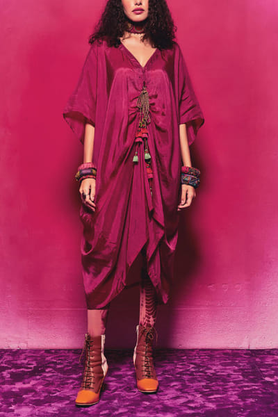 Fuchsia silk kaftan set
