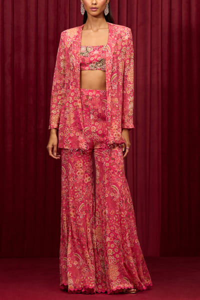 Fucshia floral printed jacket set