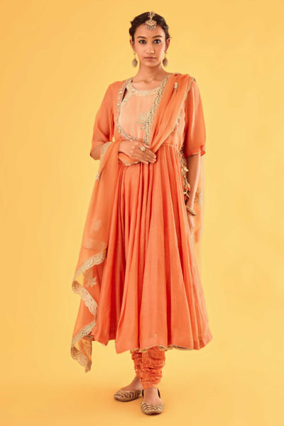 Gerua kaarchobi embroidered anarkali set
