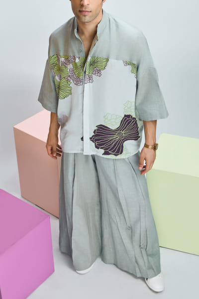 Glass grey flared pants