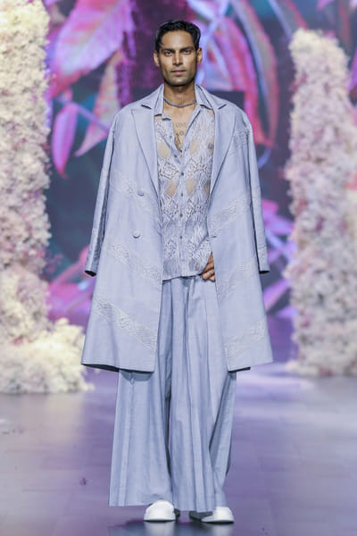 Glass grey wide leg pants