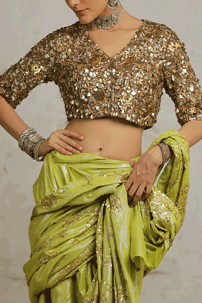 Gold 3D metallic embroidered blouse