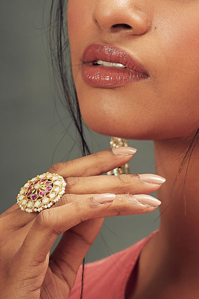 Gold and aqua kundan jadau chandbali danglers