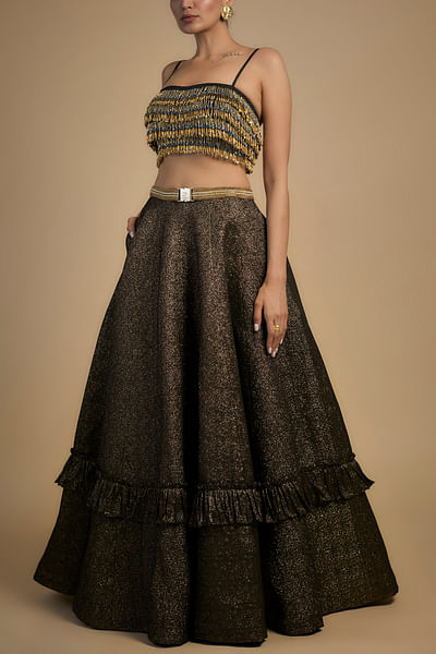 Gold and black layered lehenga set