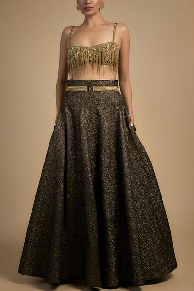 Gold and black lehenga set