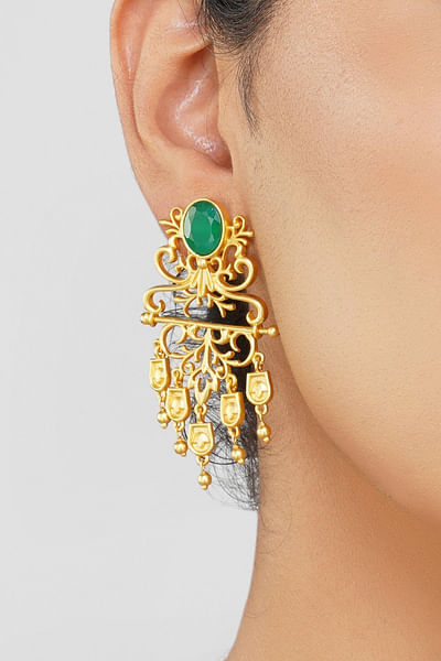 Gold and green chatham stone earrings