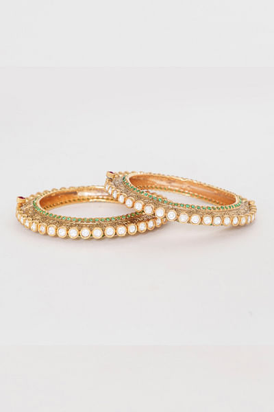 Gold and green kundan polki kada bangles
