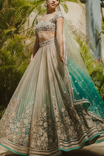 Gold and green ombre embroidered lehenga set