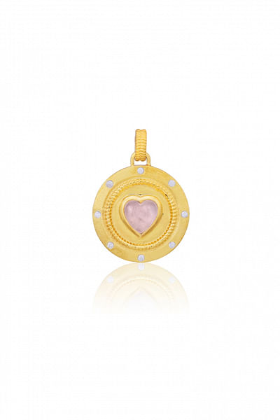 Gold and pink heart quartz pendant