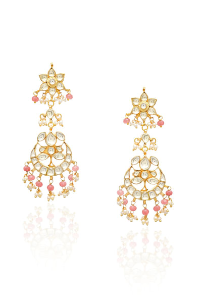 Gold and pink kundan earrings