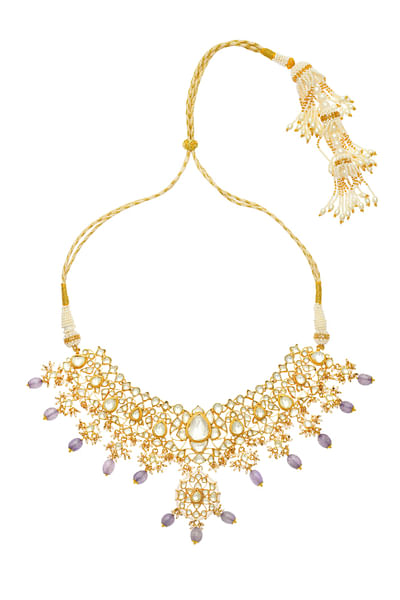 Gold and purple kundan necklace set