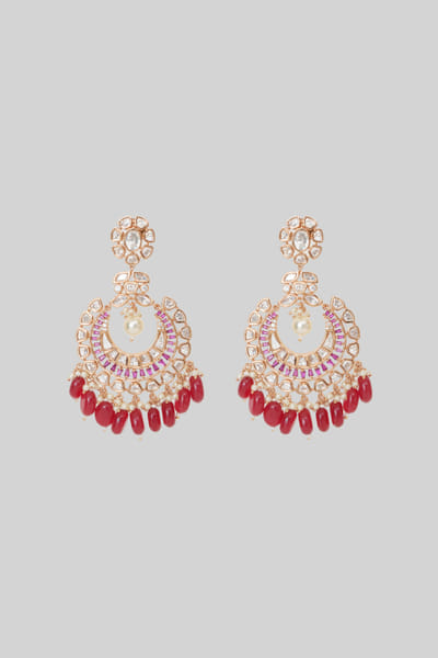 Zevar By Geeta Gold and red moissanite chandbalis ZEVSEP24D133