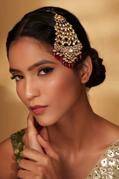 Gold and red polki kundan passa