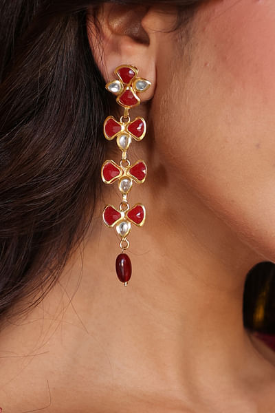 Gold and red stone earrings