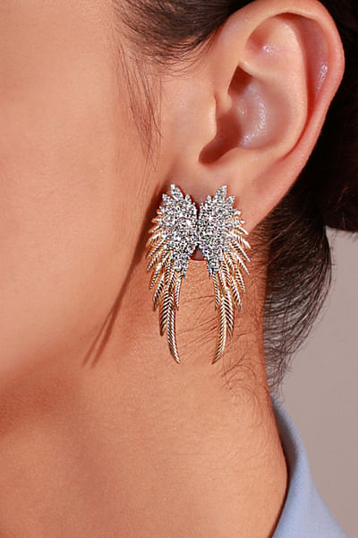Gold and silver diamond embellished earrings