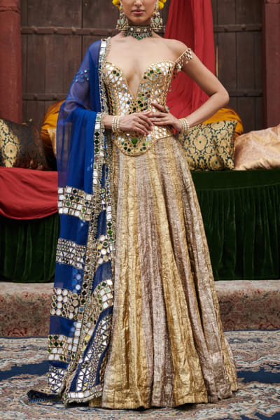 Gold and silver gota work lehenga set