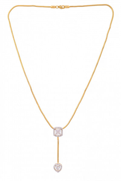 Gold and white heart Swarovski lariat necklace