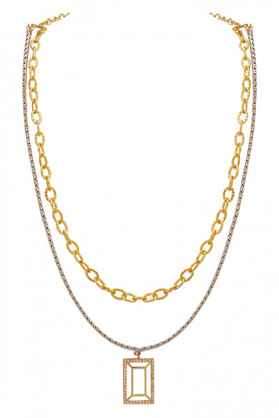 Gold and white layered cubic zirconia necklace