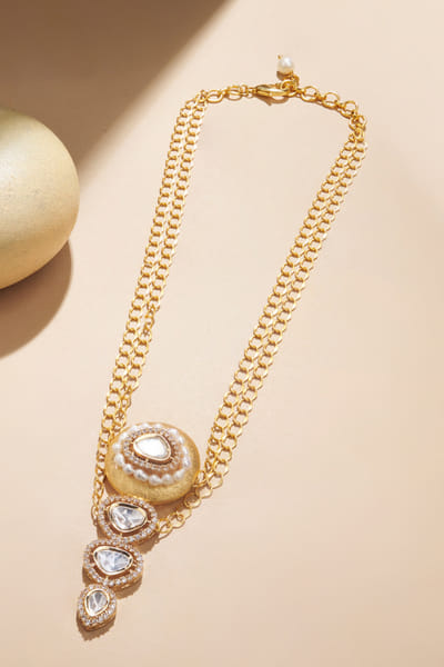 Gold and white polki chain necklace