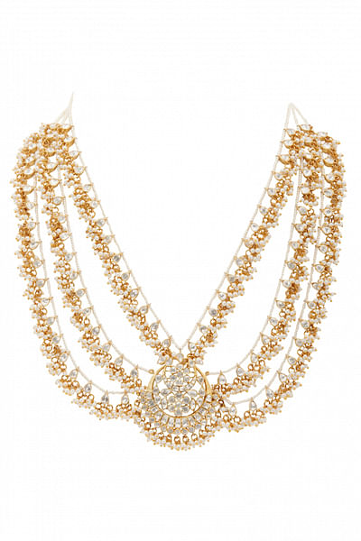 Gold and white polki layered necklace